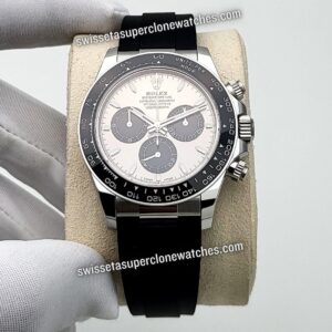 Rolex Cosmograph Daytona 40mm 18kt White Gold Oysterflex Steel Dial Swiss ETA 4131 Automatic Movement Replica Top Quality Exact 11 Super Clone Watch