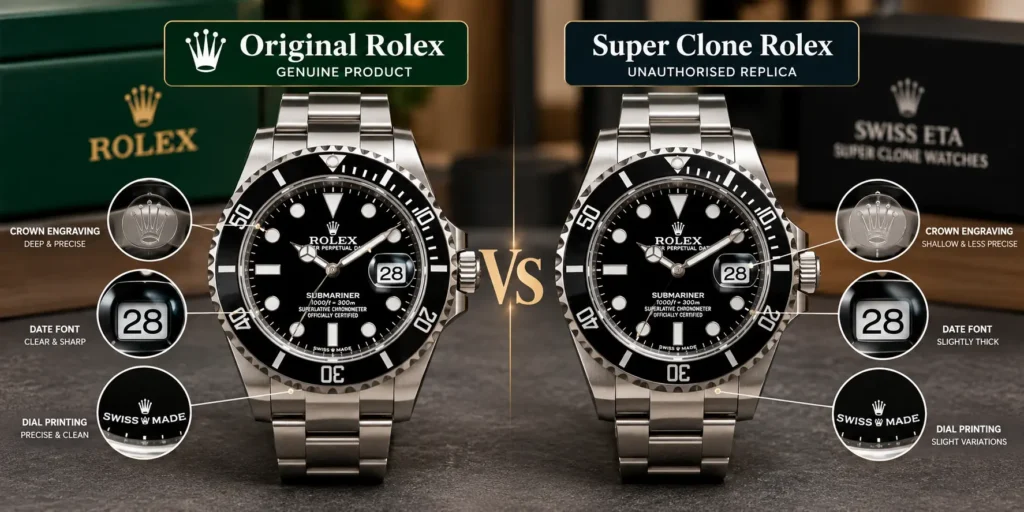 Rolex super clone vs original watch comparison